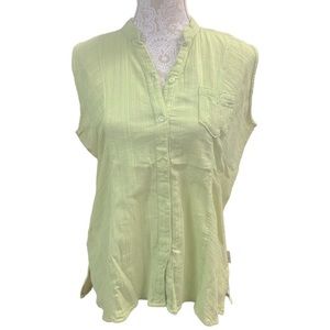 WOOLRICH Top Sleeveless Button Front Crinkle Cotton Spring Green NWT Medium